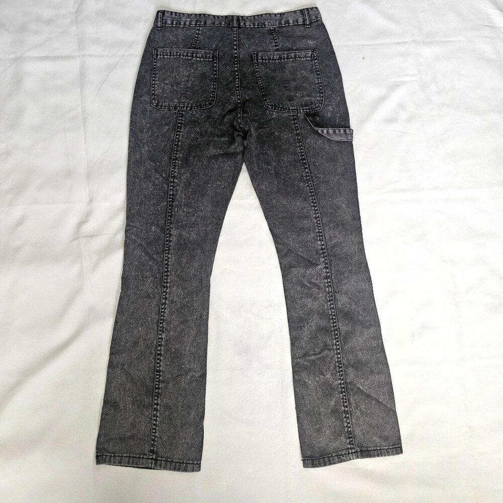 Men's Washed Charcoal Patchwork Jeans - Picture 4 of 16